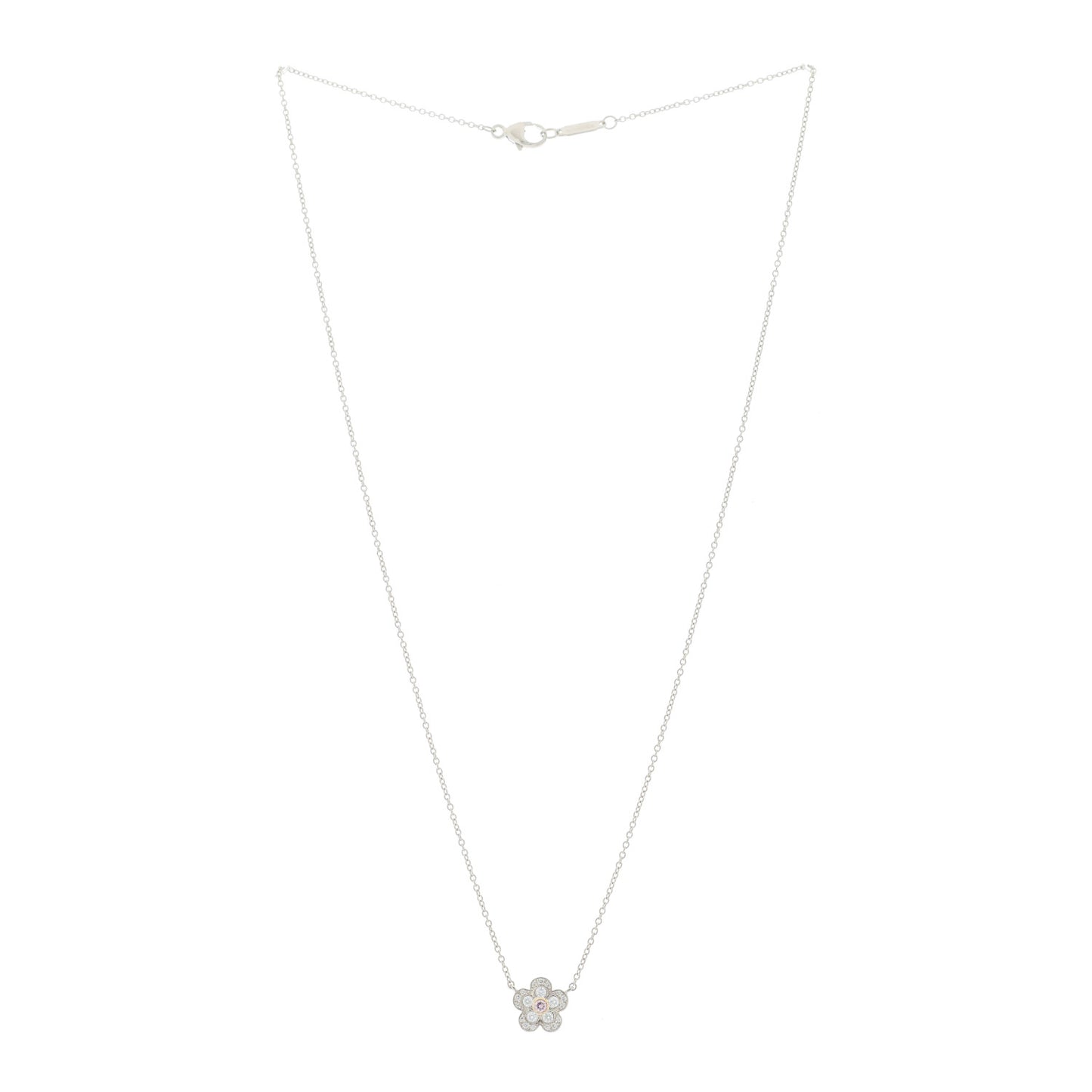Platinum 18K Rose Gold Pink Diamond Enchant Flower Pendant Necklace
