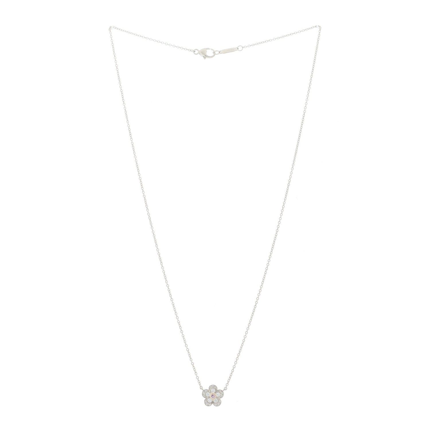 Tiffany Platinum 18K Rose Gold Pink Diamond Enchant Flower Pendant Necklace 2 of 5