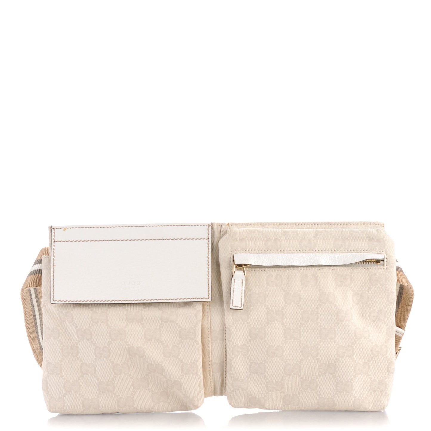 GG Monogram Web Double Pocket Belt Bag White