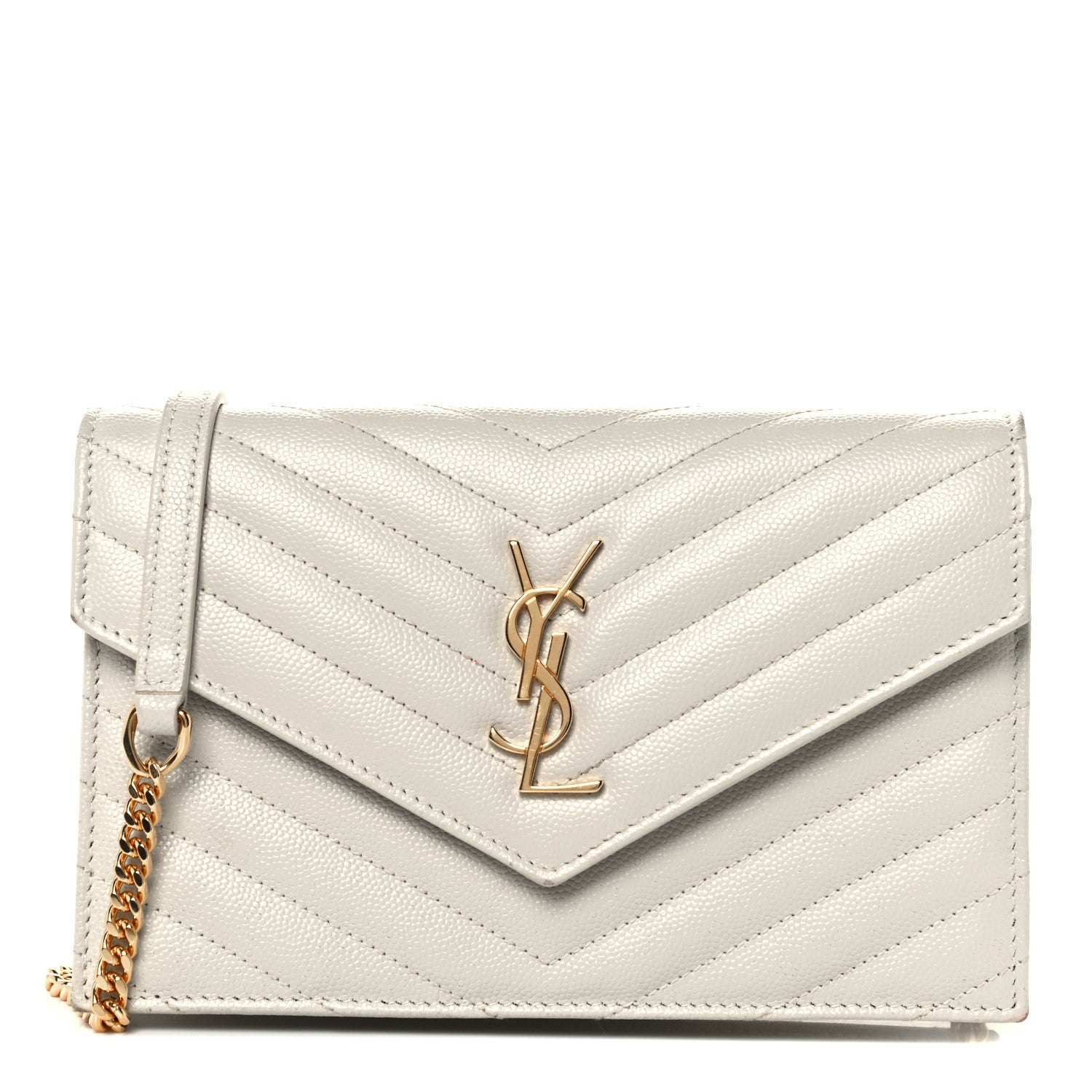 Saint Laurent Grain De Poudre Matelasse Chevron Monogram Envelope Chain Crema Soft 1 of 12