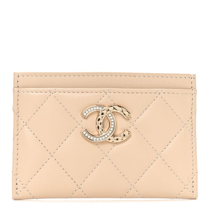 Chanel Lambskin Quilted Crystal CC Card Holder Beige 1 of 8