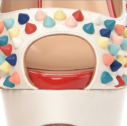 Christian Louboutin Matte Calf Lady Peep Spikes 150 Pumps 36 White Multi 11 of 12