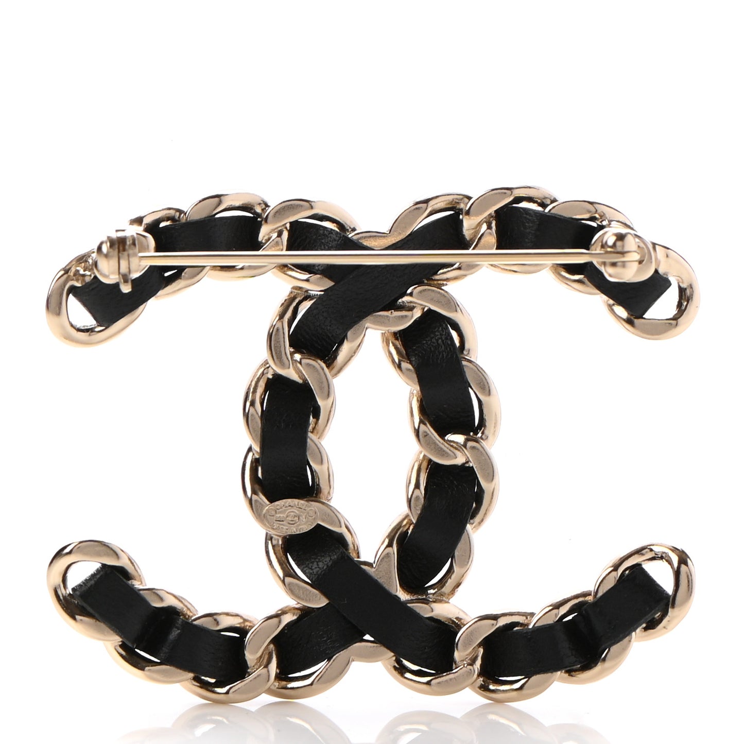 Lambskin Chain CC Brooch Black Gold