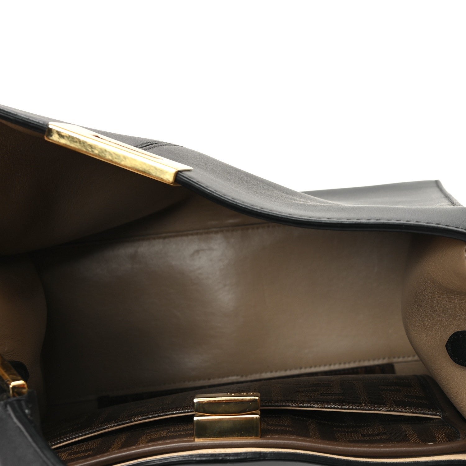 Fendi Vitello Seta Glazed Fabric FF 1974 Medium Peekaboo X-Lite Black Mogano Panna 5 of 12