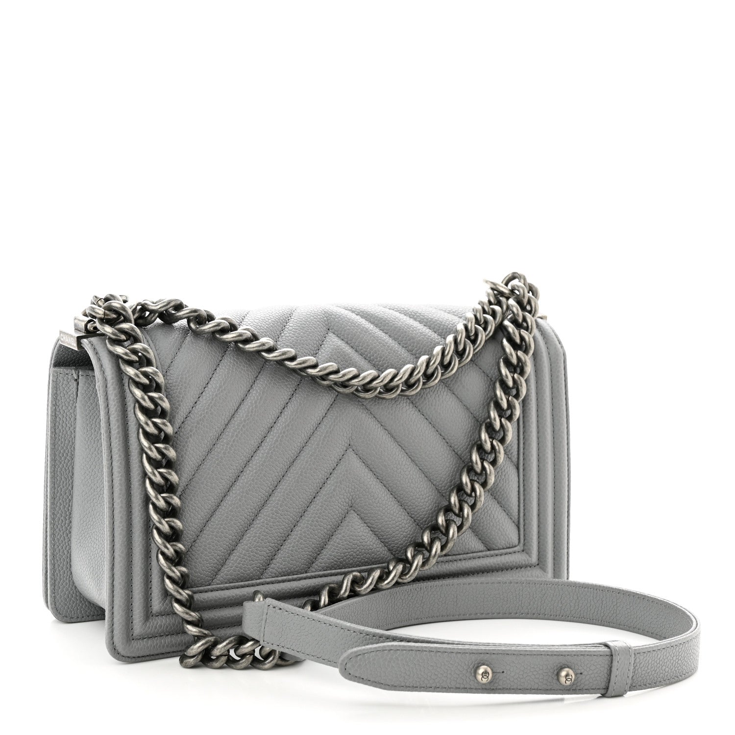 Chanel Caviar Chevron Quilted Medium Boy Flap Grey 3 of 10