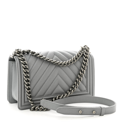 Chanel Caviar Chevron Quilted Medium Boy Flap Grey 3 of 10