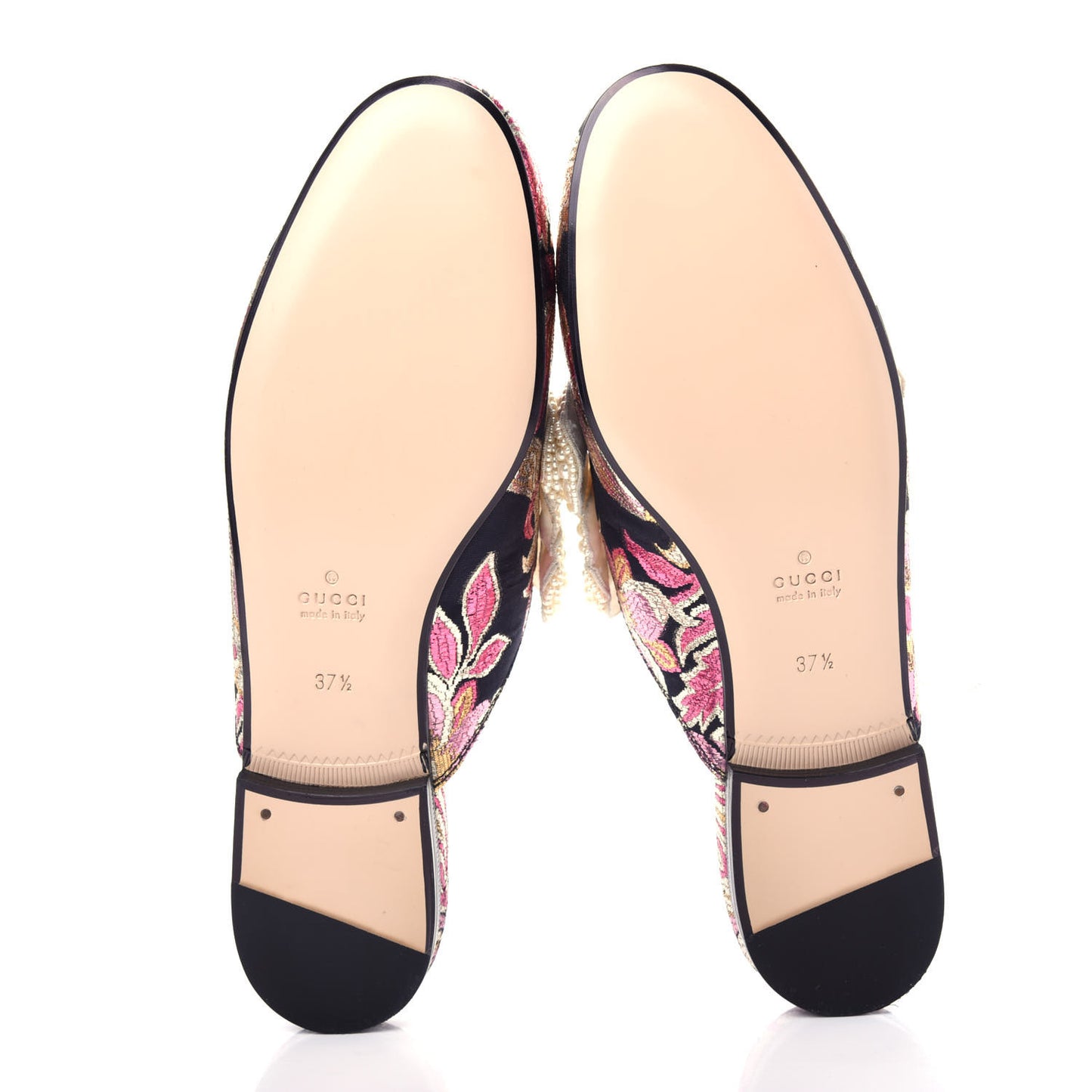 Iridescent Brocade Pearl Bow Womens Princetown Slippers 37.5 Black Pink
