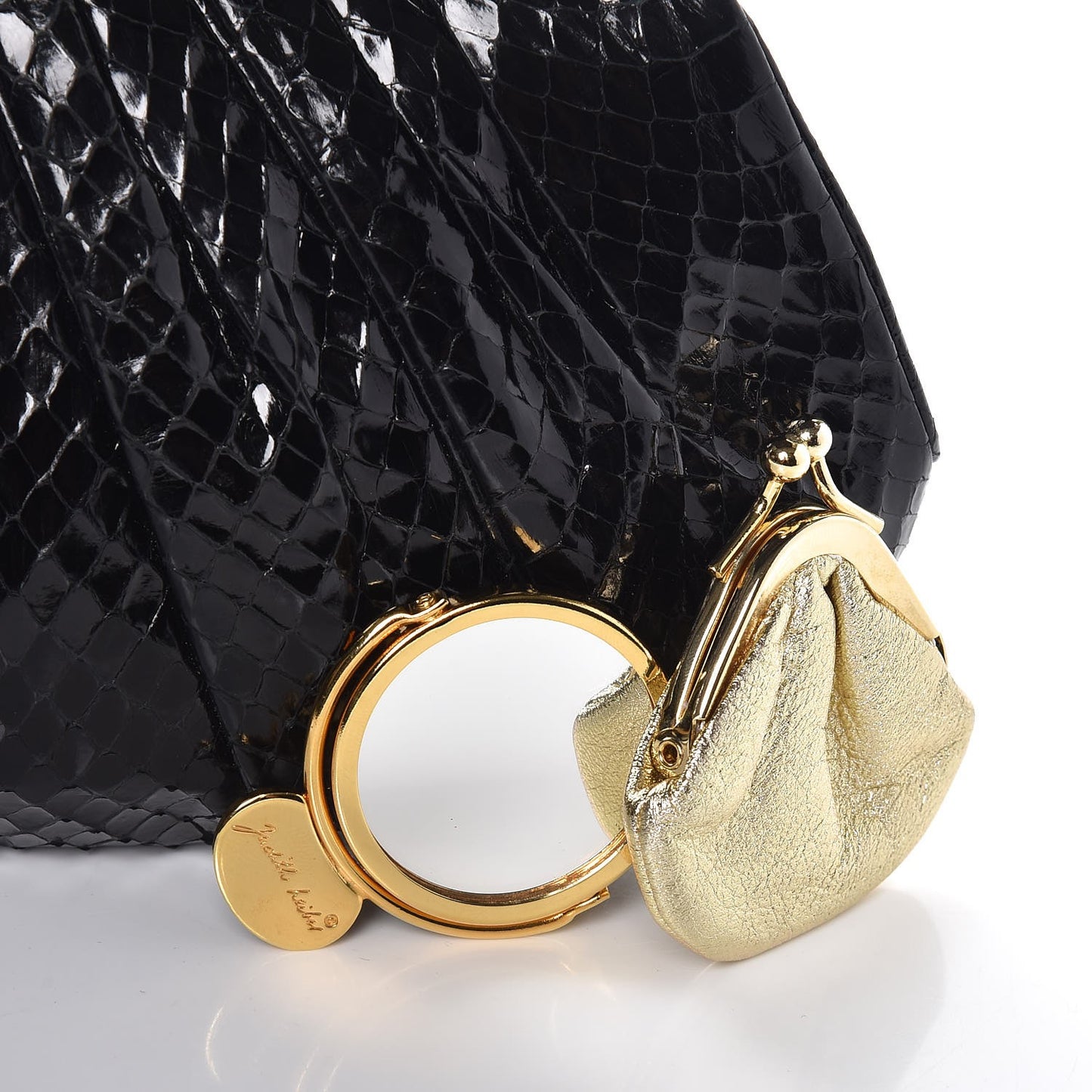 Glazed Snakeskin Pleated Evening Bag Black