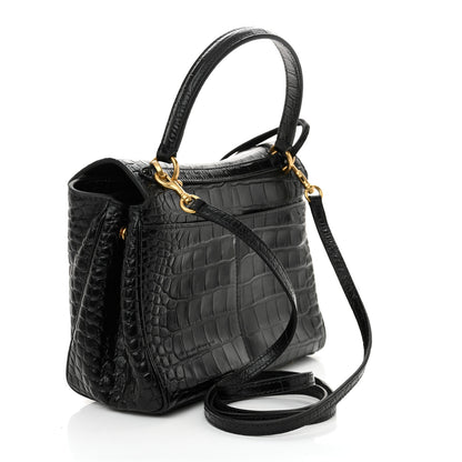 Balenciaga Shiny Calfskin Crocodile Embossed Mini Rodeo Top Handle Handbag Black 3 of 11