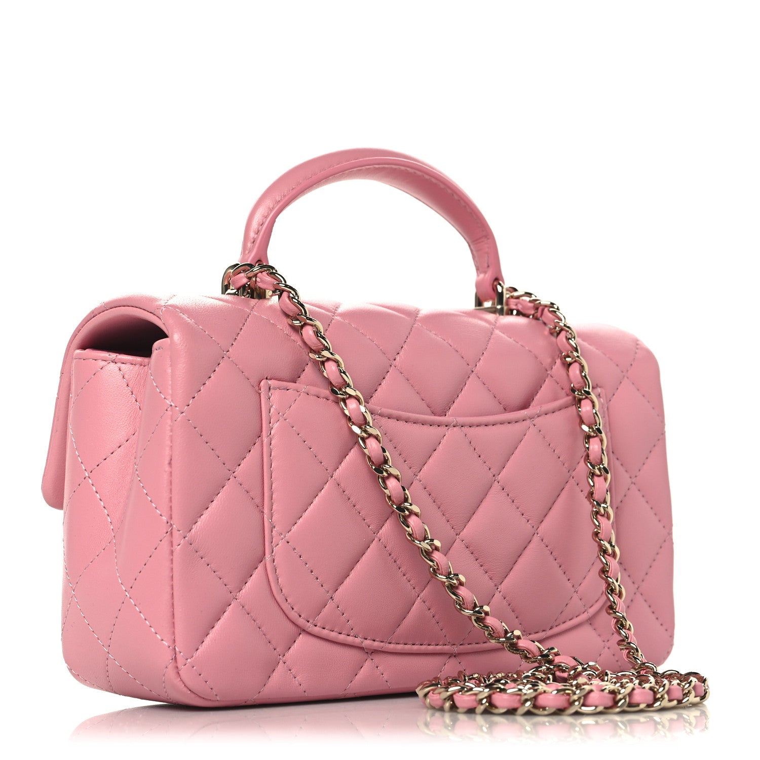 Chanel Lambskin Quilted Mini Top Handle Rectangular Flap Pink 3 of 11