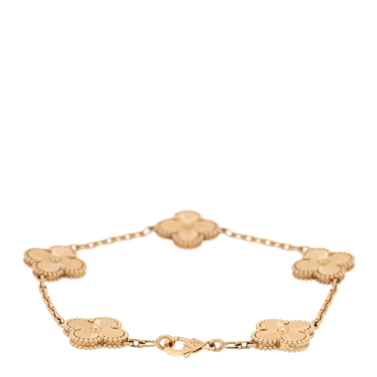 18K Yellow Gold 5 Motifs Guilloche Vintage Alhambra Bracelet