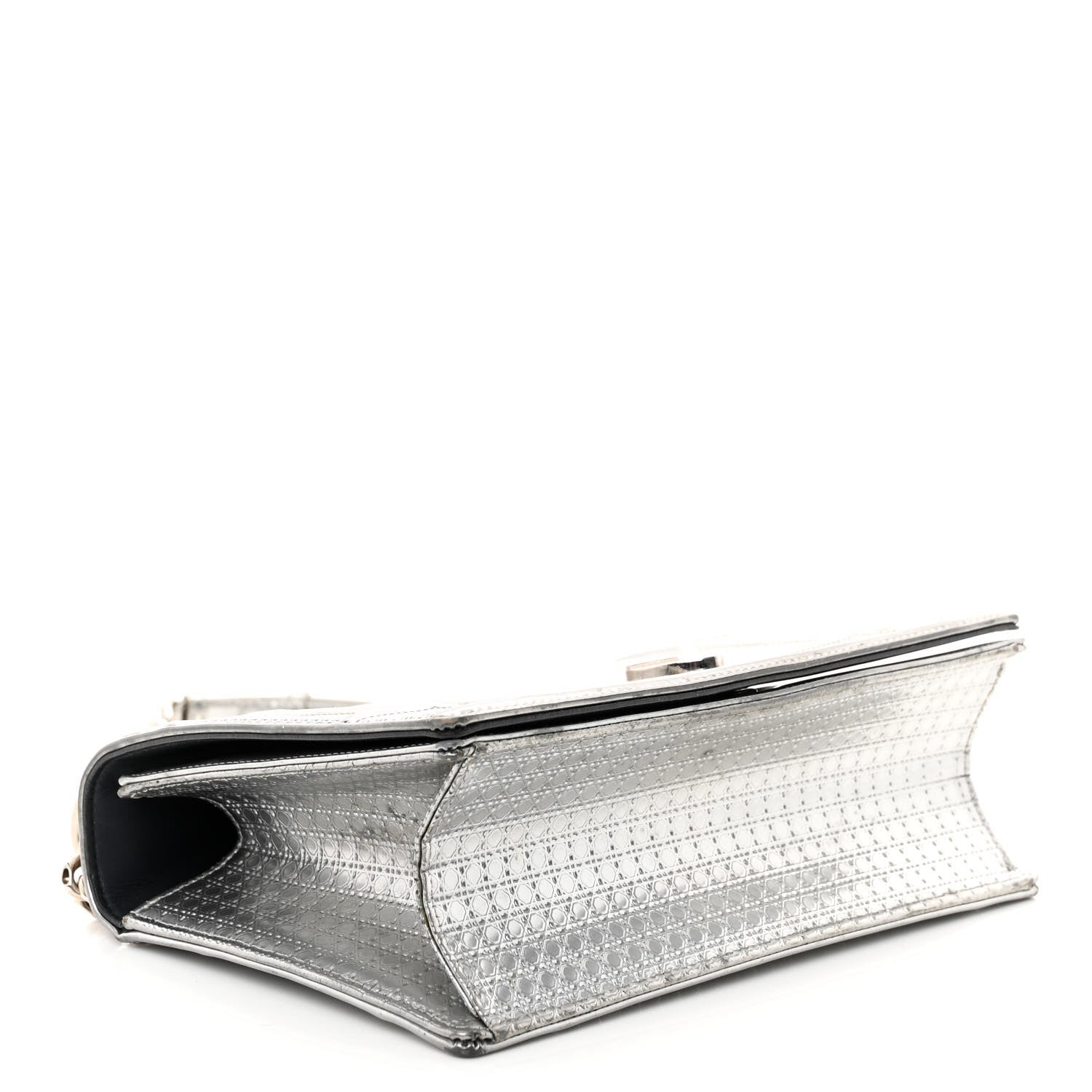 Christian Dior Metallic Patent Micro-Cannage Medium Diorama Flap Bag Silver 4 of 12