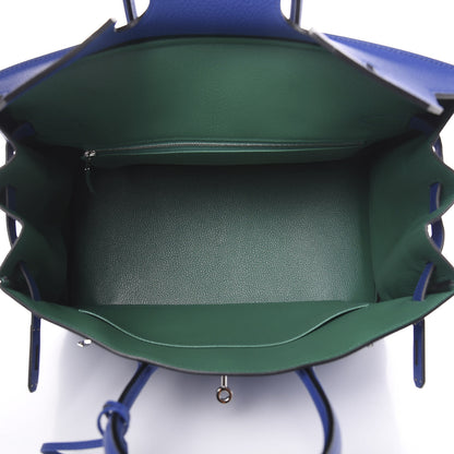 Hermes Togo Bi Color Horseshoe Birkin 35 Bleu Electrique Vert Vertigo 6 of 12