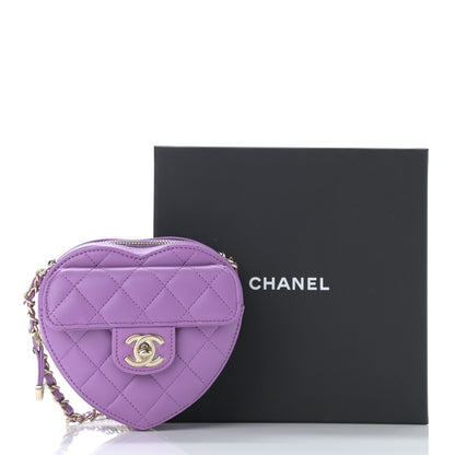 Chanel Lambskin Quilted CC In Love Heart Clutch With Chain Purple 11 of 11