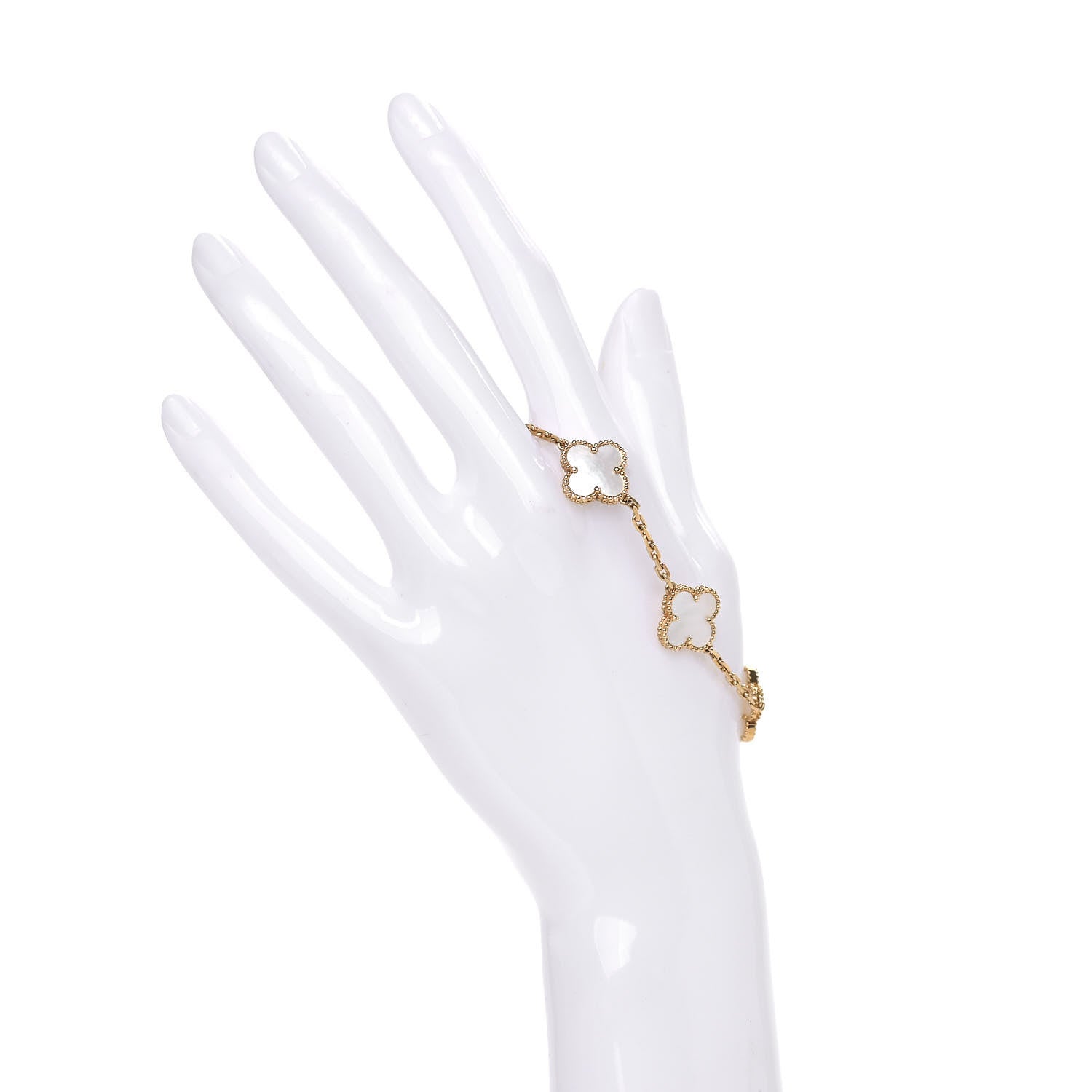 Van Cleef & Arpels 18K Yellow Gold Mother of Pearl 5 Motifs Vintage Alhambra Bracelet 2 of 7