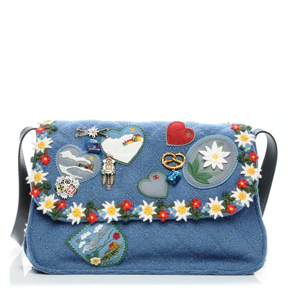 Chanel Felt Embroidered Large Crest Austrian Satchel Blue 1 of 9