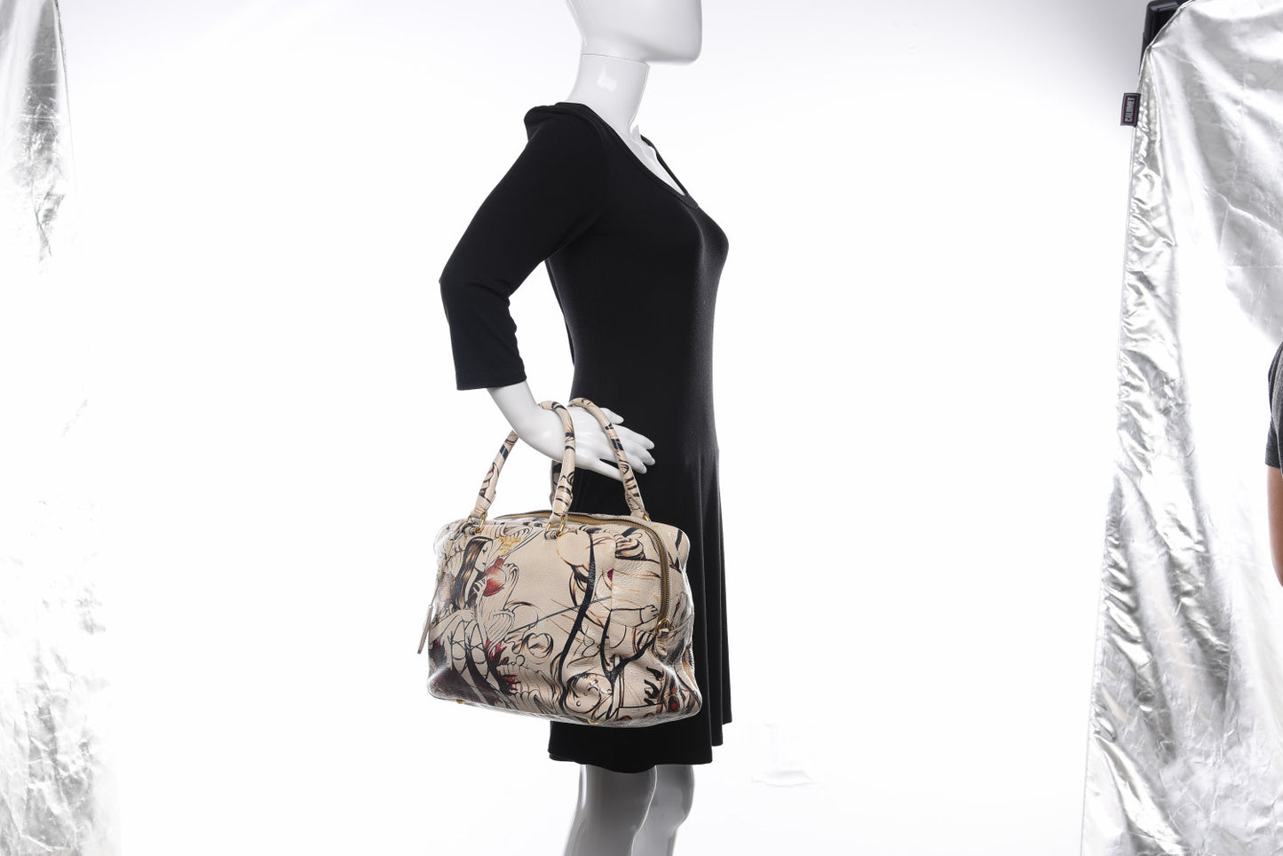 X JAMES JEAN Cervo Lux Fairy Print Large Double Handle Boston Bag Prugna