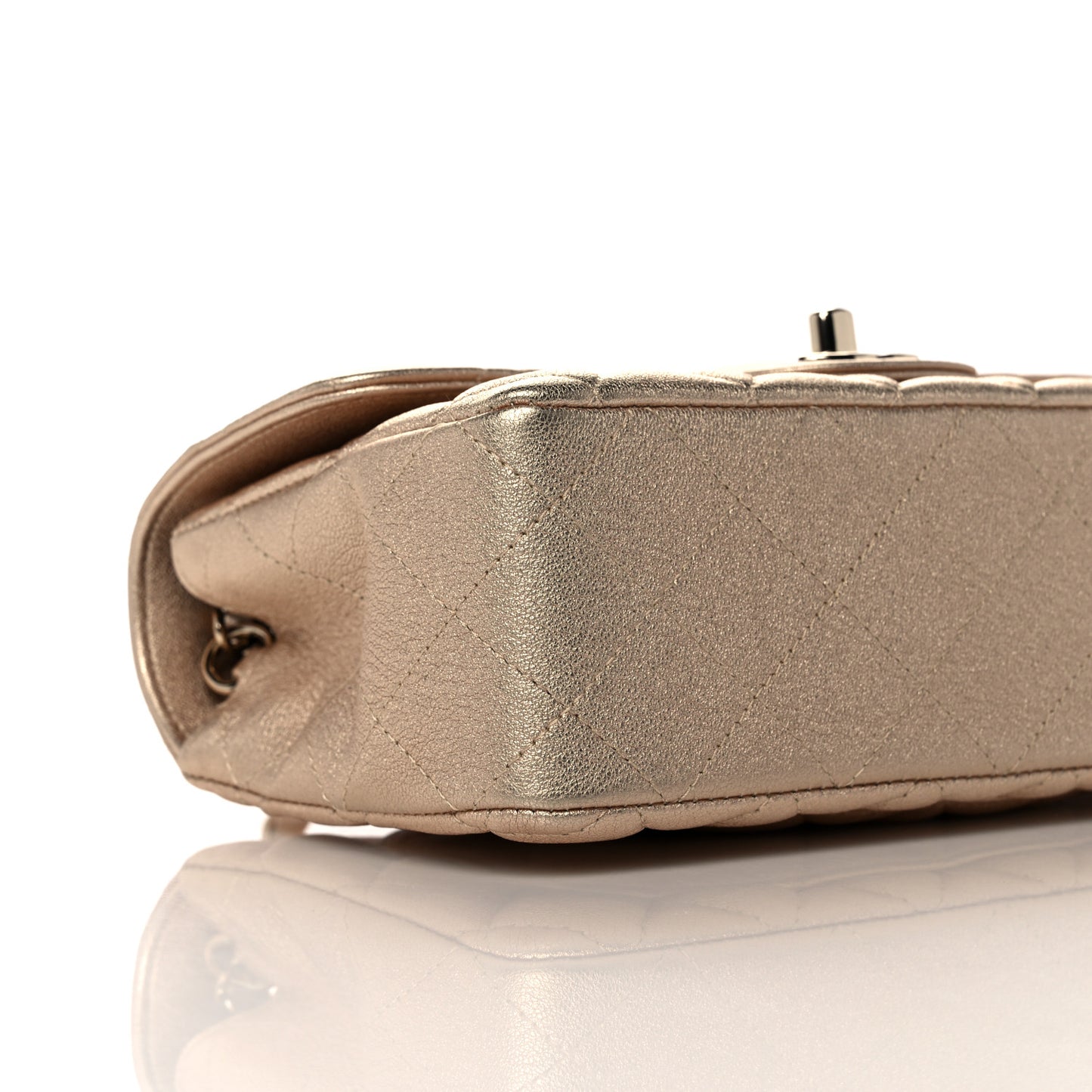 Metallic Lambskin Quilted Mini Rectangular Flap Gold