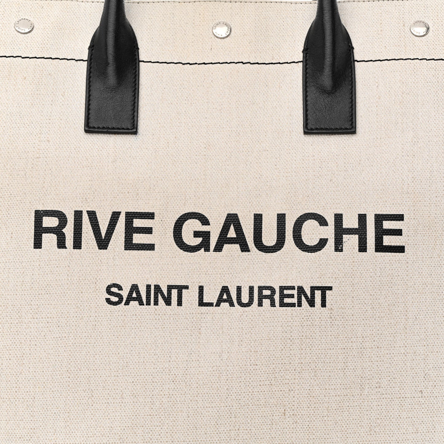 Linen Calfskin Rive Gauche North South Tote White Black