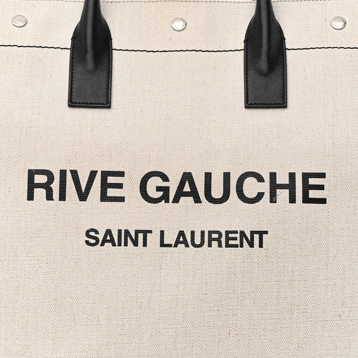 Saint Laurent Linen Calfskin Rive Gauche North South Tote White Black 8 of 15