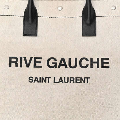 Saint Laurent Linen Calfskin Rive Gauche North South Tote White Black 8 of 15