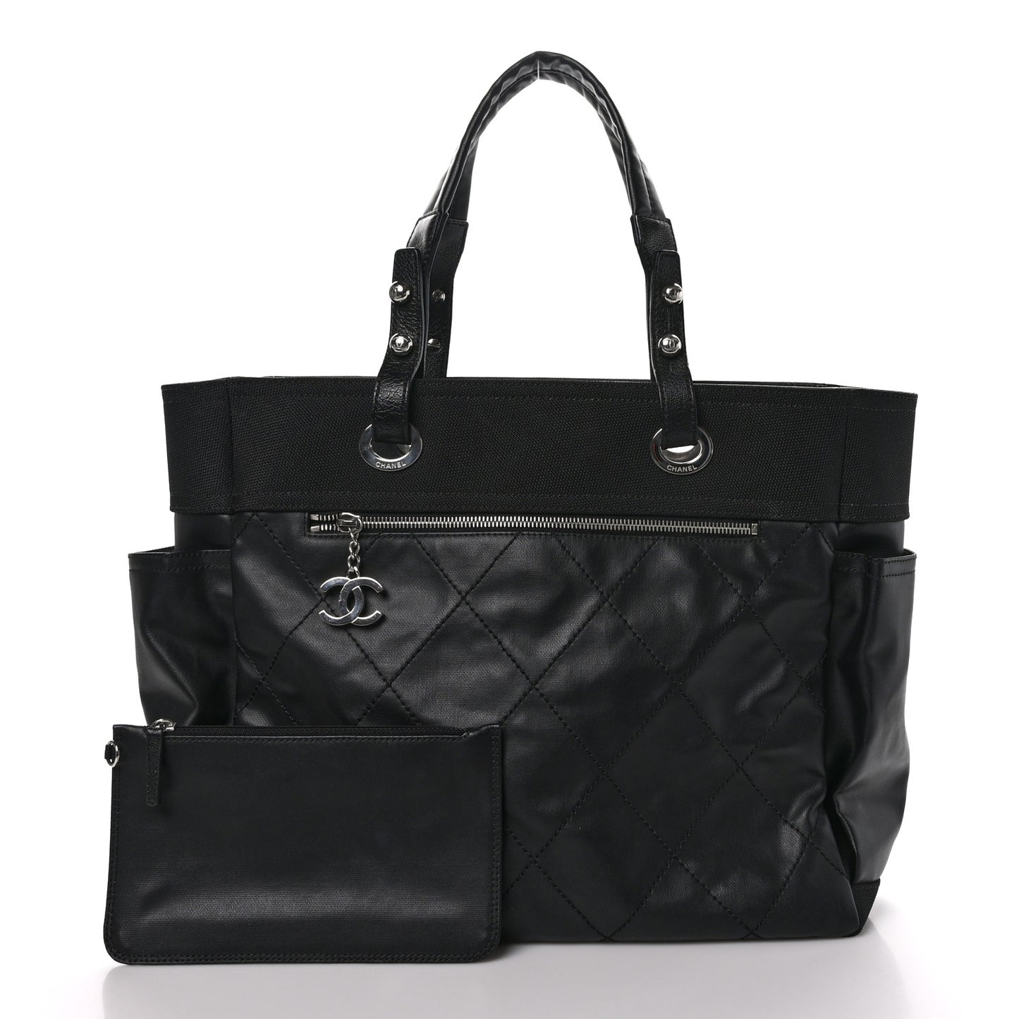 Coated Canvas Quilted Large Paris Biarritz Tote Black