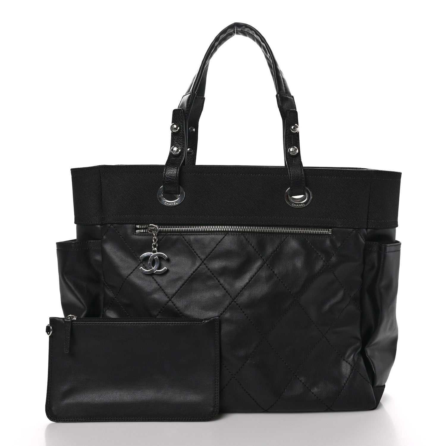 Chanel Coated Canvas Quilted Large Paris Biarritz Tote Black 3 of 10