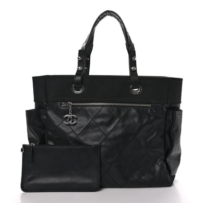 Chanel Coated Canvas Quilted Large Paris Biarritz Tote Black 3 of 10