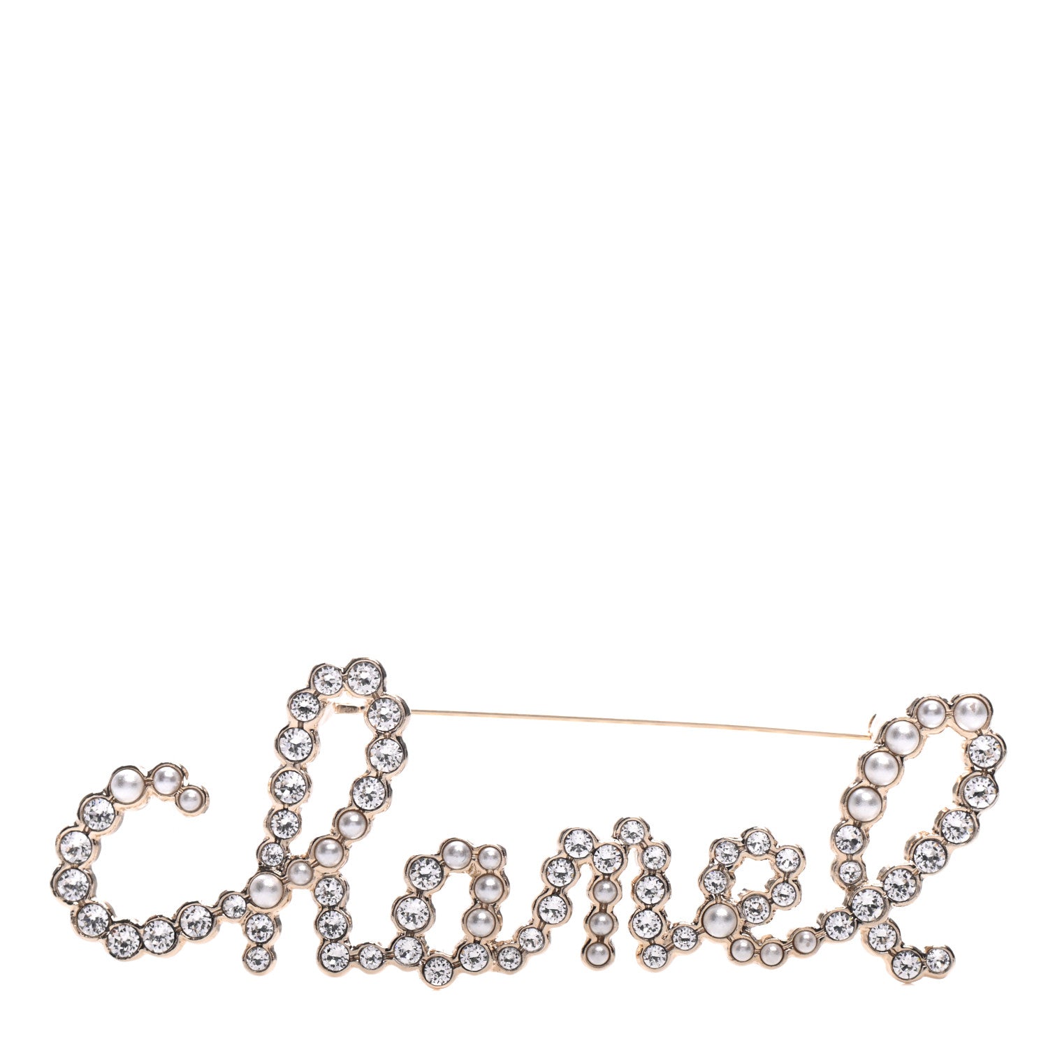 Chanel Metal Glass Swirling Pearls Brooch Pin Gold 1 of 5