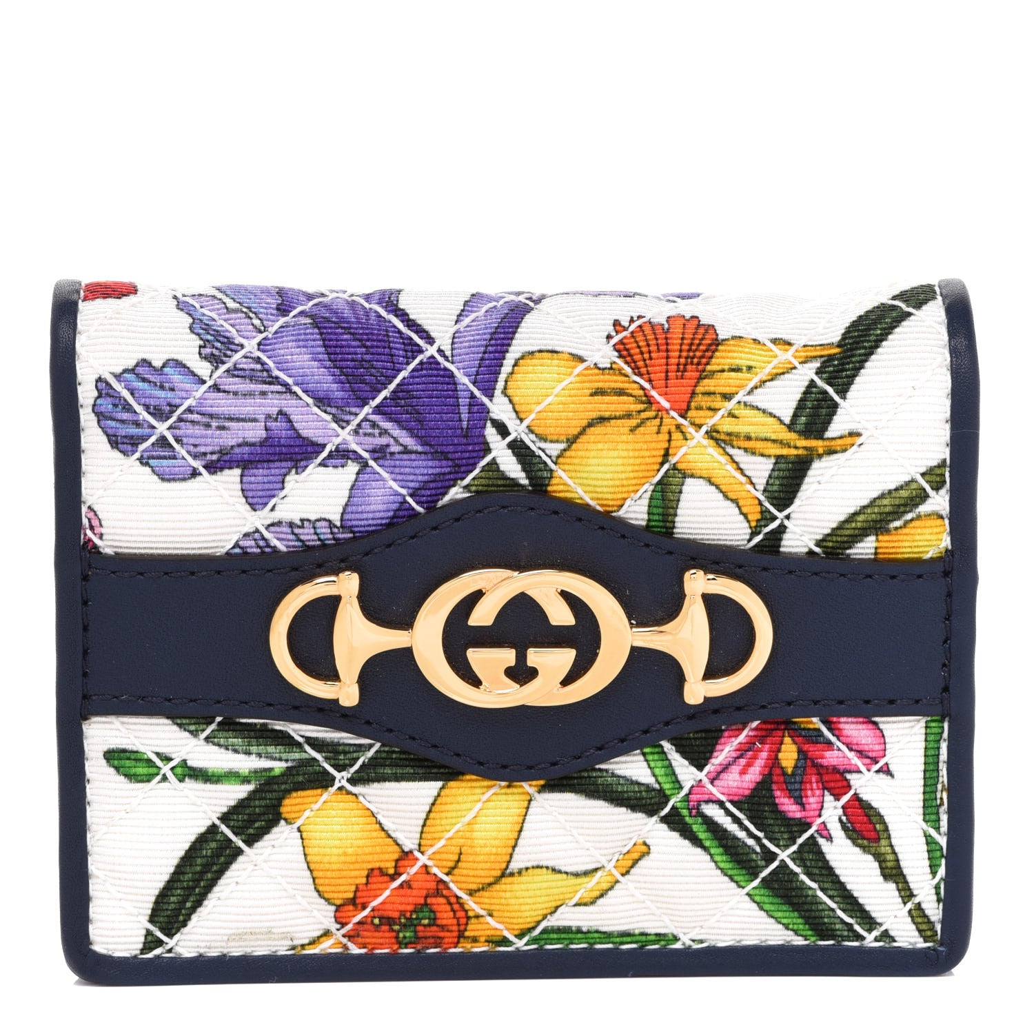 Gucci Canvas Flora Floral Trapuntata Zumi Card Case Wallet Great White Multicolor Blue Agata 1 of 8