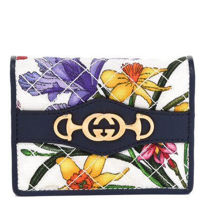 Gucci Canvas Flora Floral Trapuntata Zumi Card Case Wallet Great White Multicolor Blue Agata 1 of 8