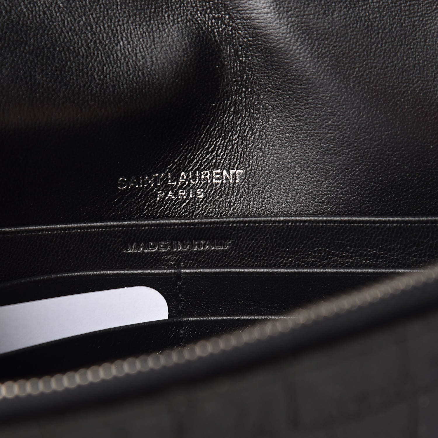 Saint Laurent Suede Crocodile Embossed Monogram Tassel Chain Wallet Black Silver 8 of 8