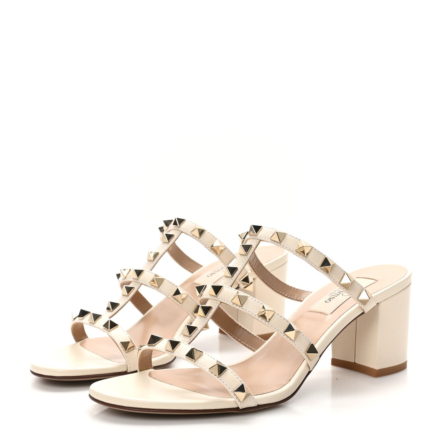 Calfskin Nappa Rockstud 60mm Caged Slide Sandals 36.5 Light Ivory