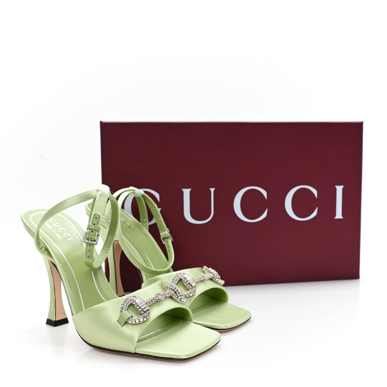 Gucci Satin Crystal Horsebit Sandal Pumps 36.5 10 of 10