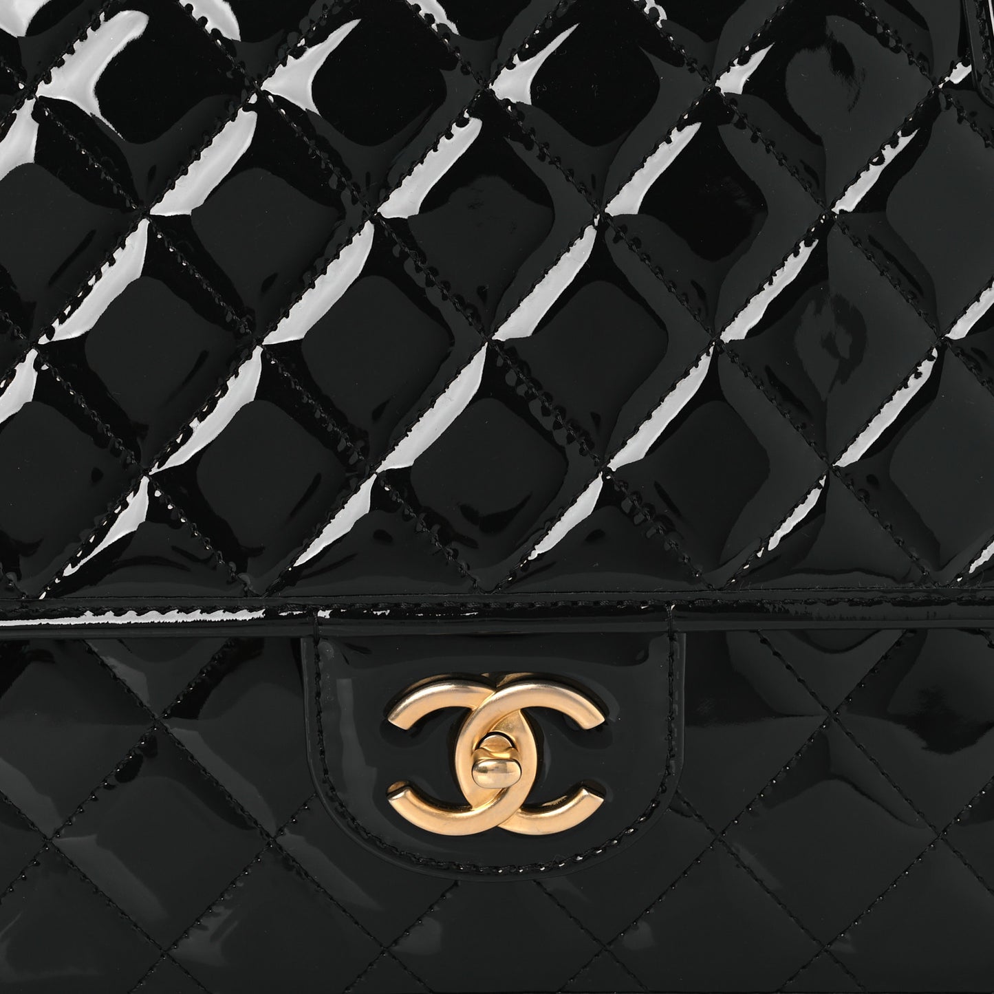 Patent Quilted Large School Memory Top Handle Flap Black