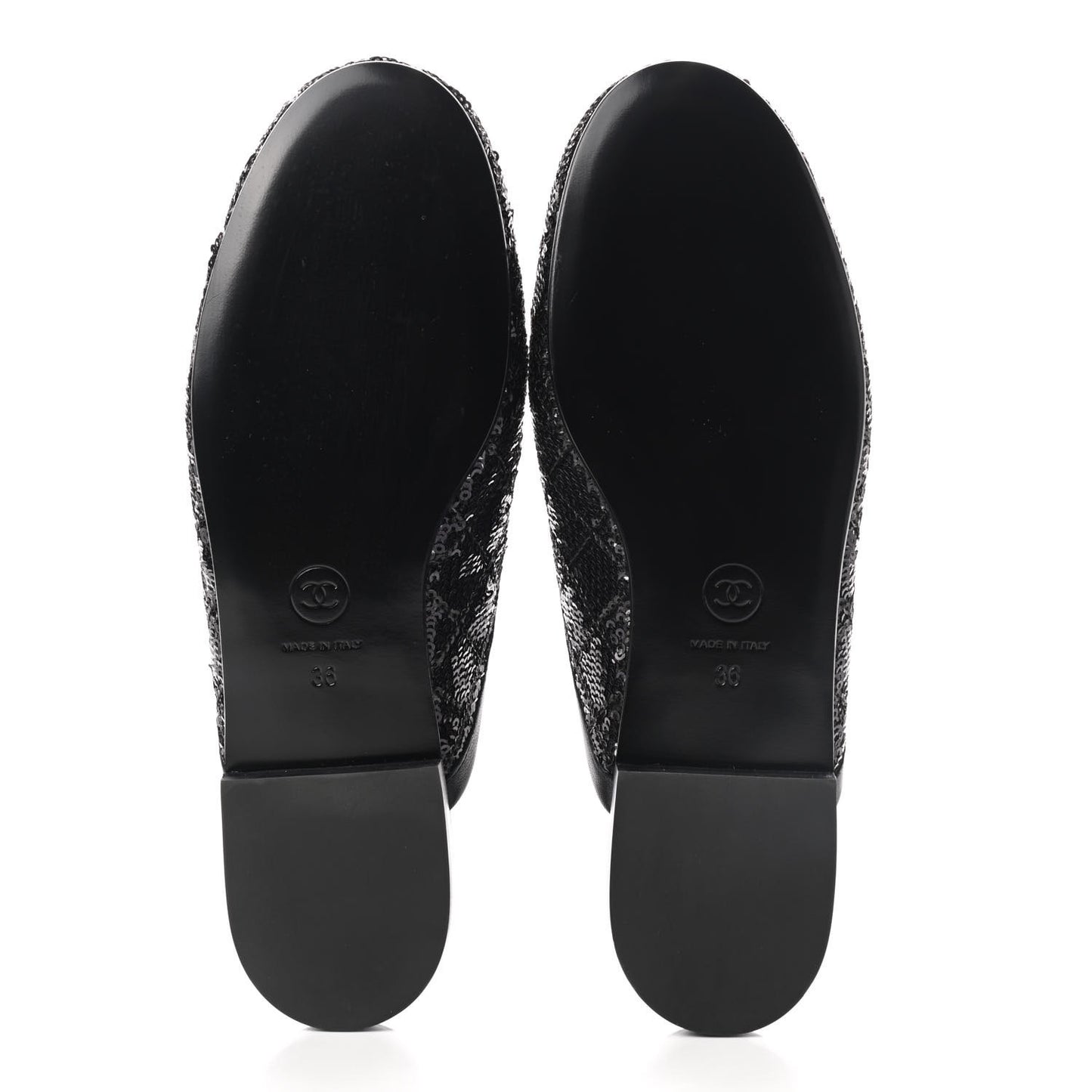 Sequin Lambskin Quilted CC Mules 36 Black