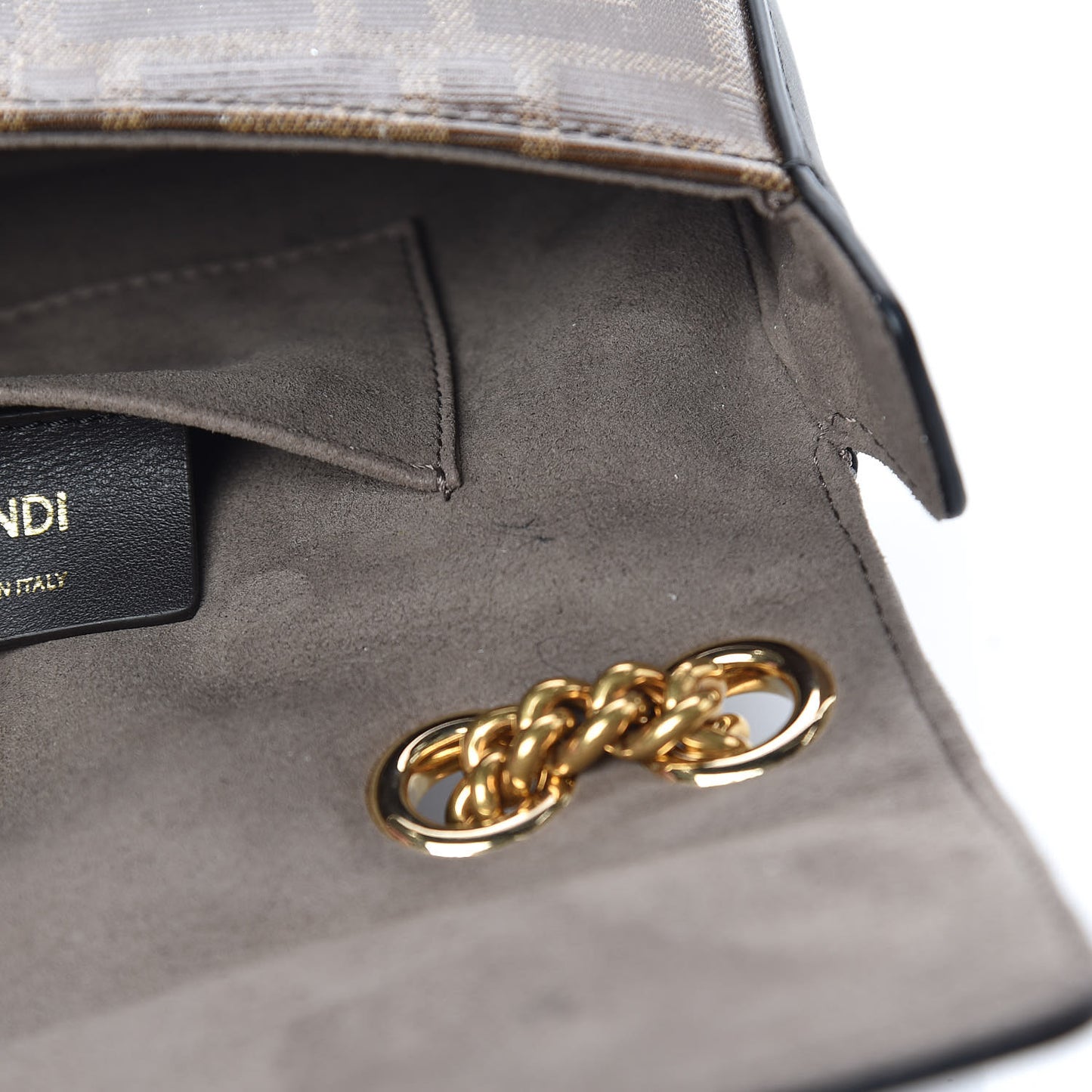 Glazed Fabric Vitello Century FF 1974 Stamp Patch Mini Double F Crossbody Bag Mogano Panna Black