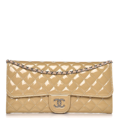 Chanel Patent Calfskin Quilted Brilliant East West Flap Clutch Beige 1 of 8