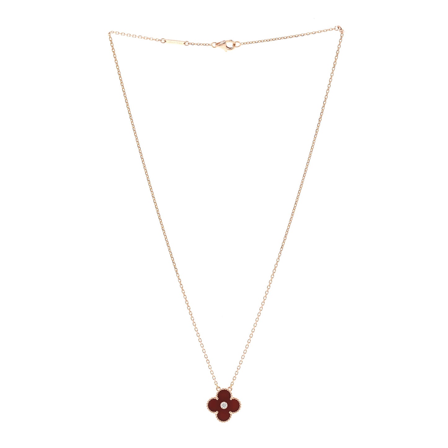 18K Rose Gold Diamond Carnelian Vintage Alhambra Pendant Necklace