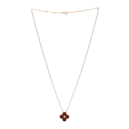 Van Cleef & Arpels 18K Rose Gold Diamond Carnelian Vintage Alhambra Pendant Necklace 3 of 5