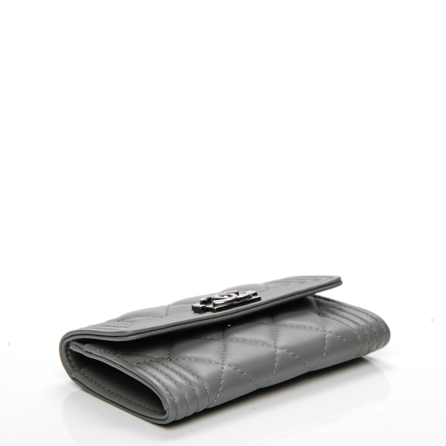 Calfskin Quilted Boy Card Holder Wallet Grey