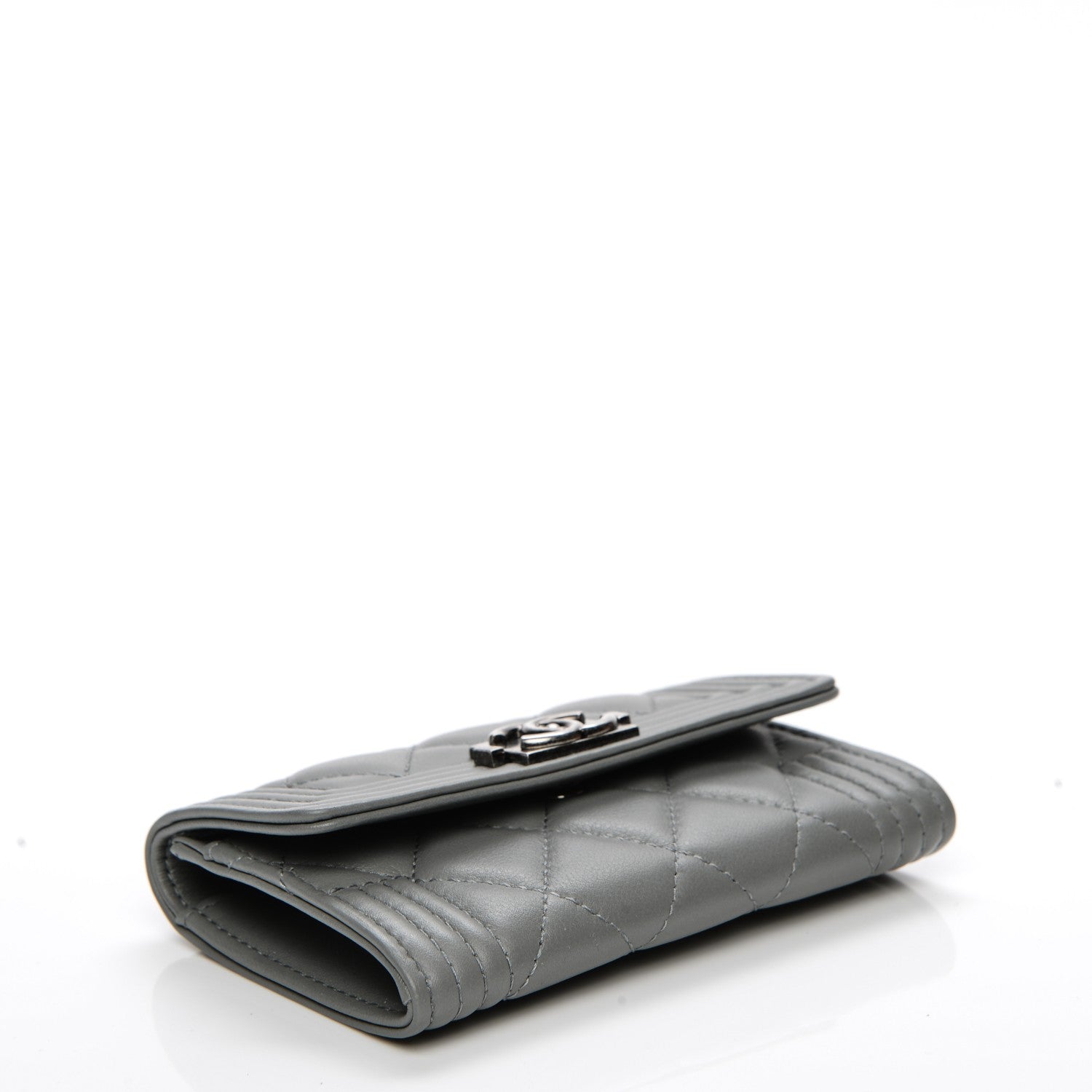 Chanel Calfskin Quilted Boy Card Holder Wallet Grey 3 of 8
