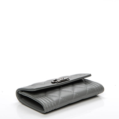 Chanel Calfskin Quilted Boy Card Holder Wallet Grey 3 of 8