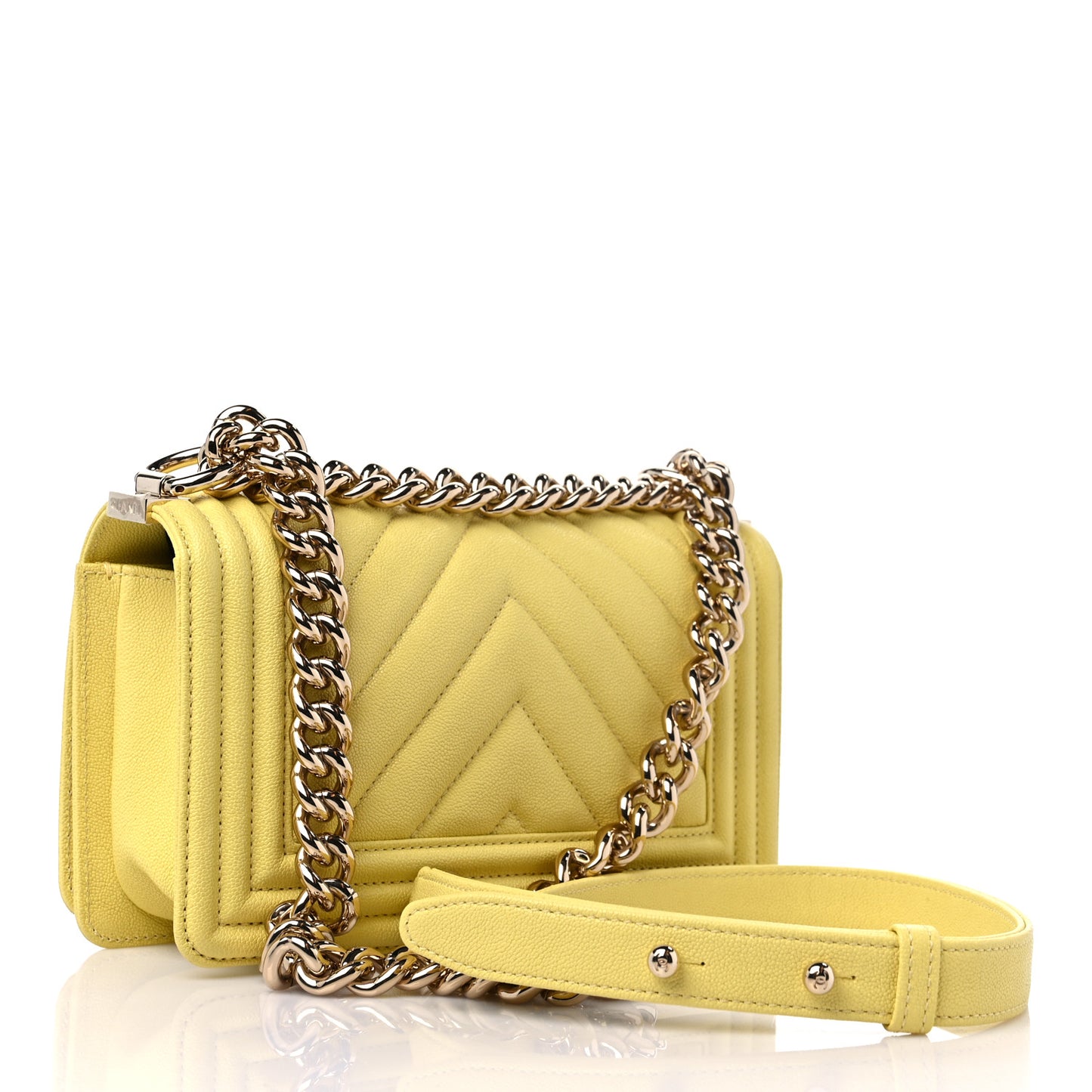 Caviar Chevron Quilted Small Boy Flap Yellow