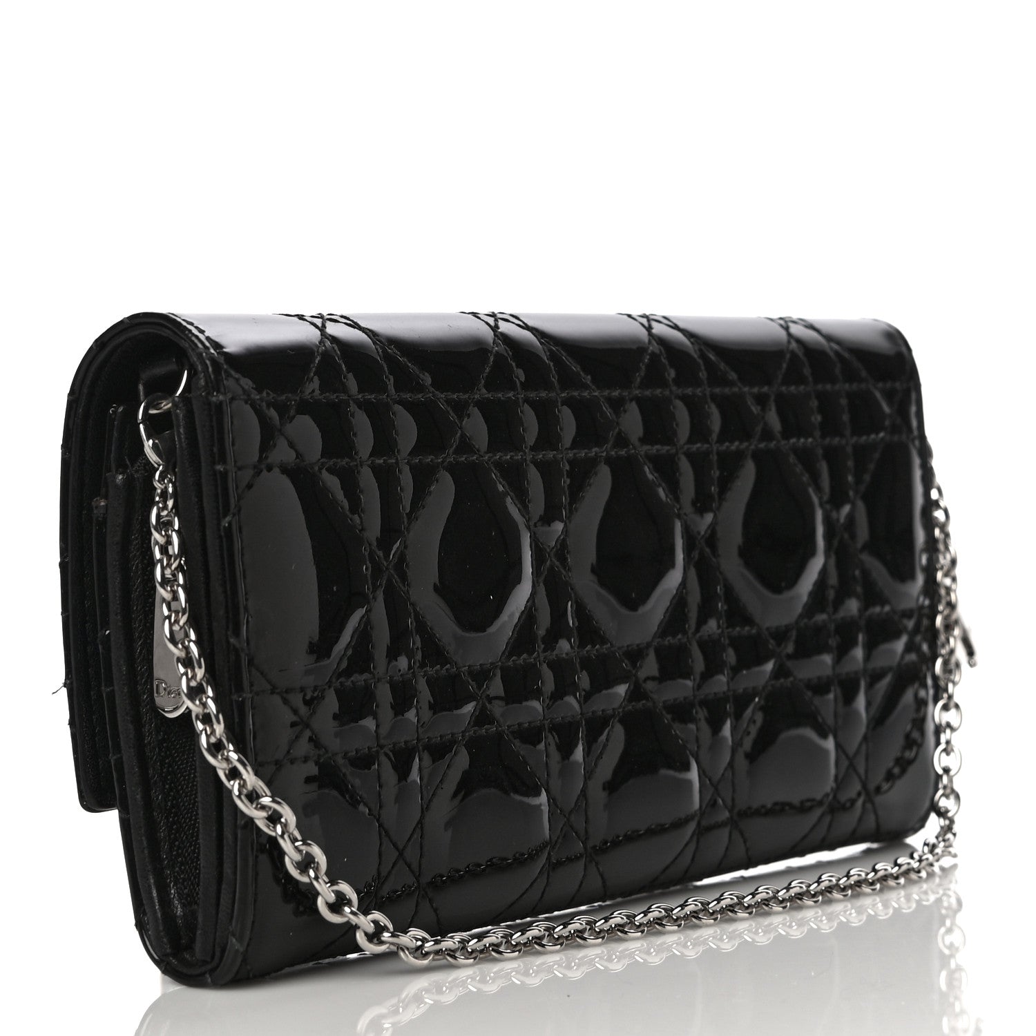Christian Dior Patent Cannage Lady Dior Rendezvous Wallet On Chain Black 4 of 18