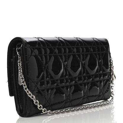 Christian Dior Patent Cannage Lady Dior Rendezvous Wallet On Chain Black 4 of 18