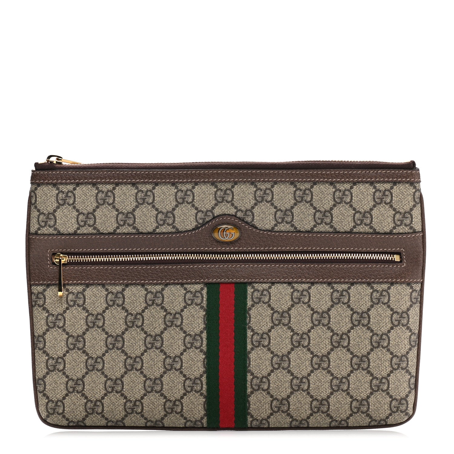 Gucci GG Supreme Monogram Large Ophidia Pouch Clutch Brown 1 of 7