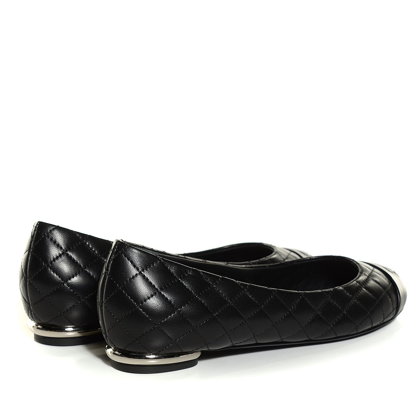 Lambskin Quilted Cap Toe Ballerina Flats 37 Black
