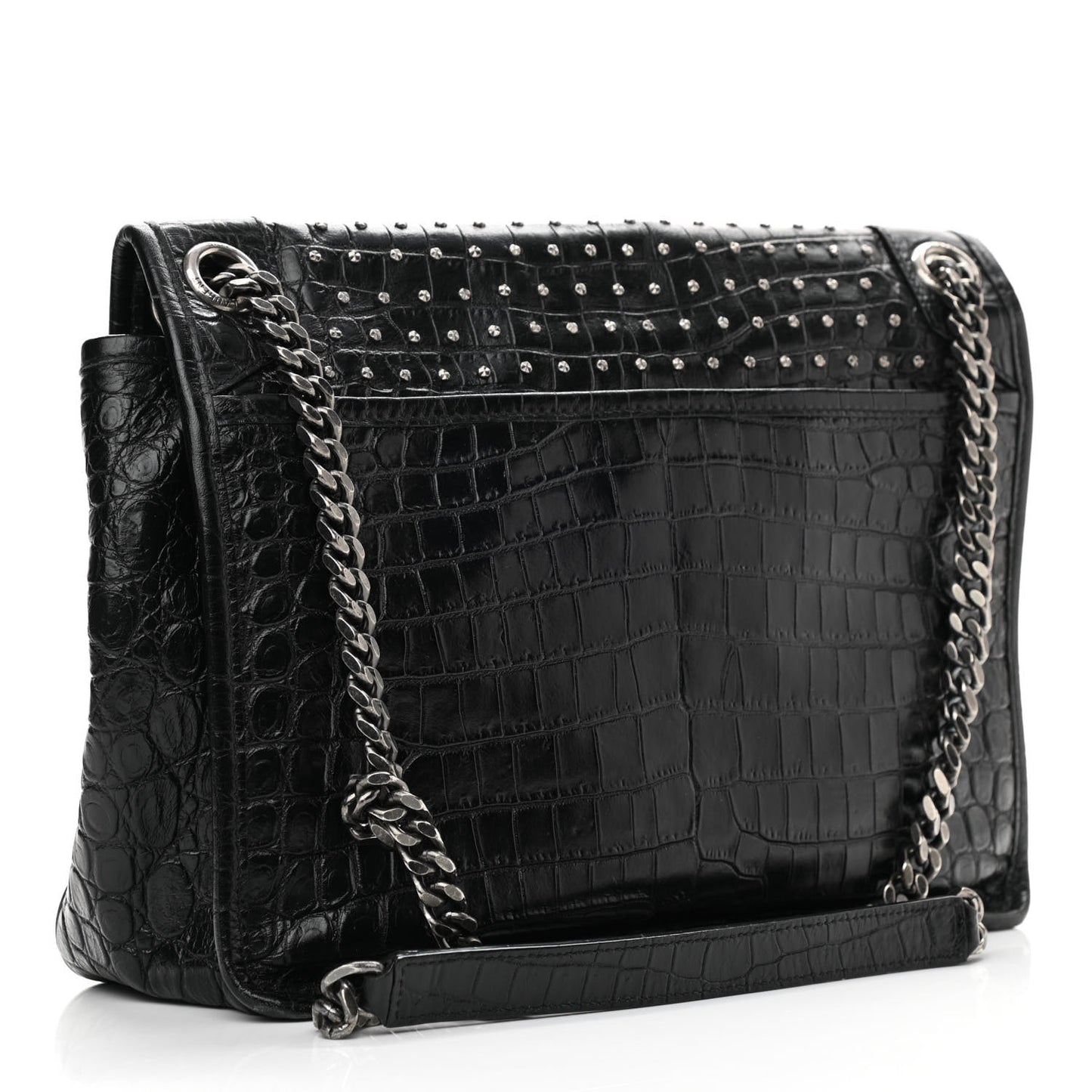 Calfskin Matelasse Monogram Studded Medium Niki Chain Satchel Black