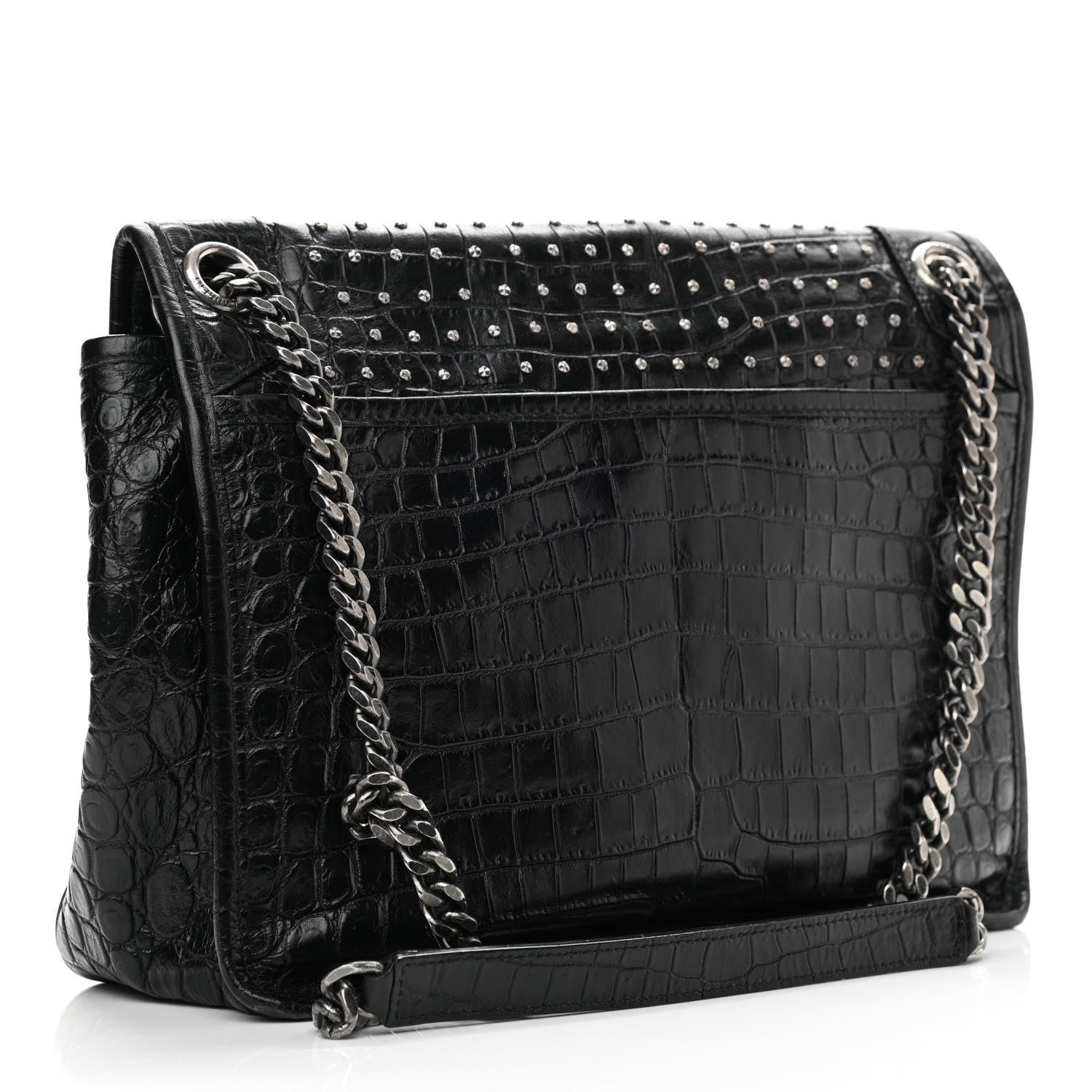 Saint Laurent Calfskin Matelasse Monogram Studded Medium Niki Chain Satchel Black 3 of 10